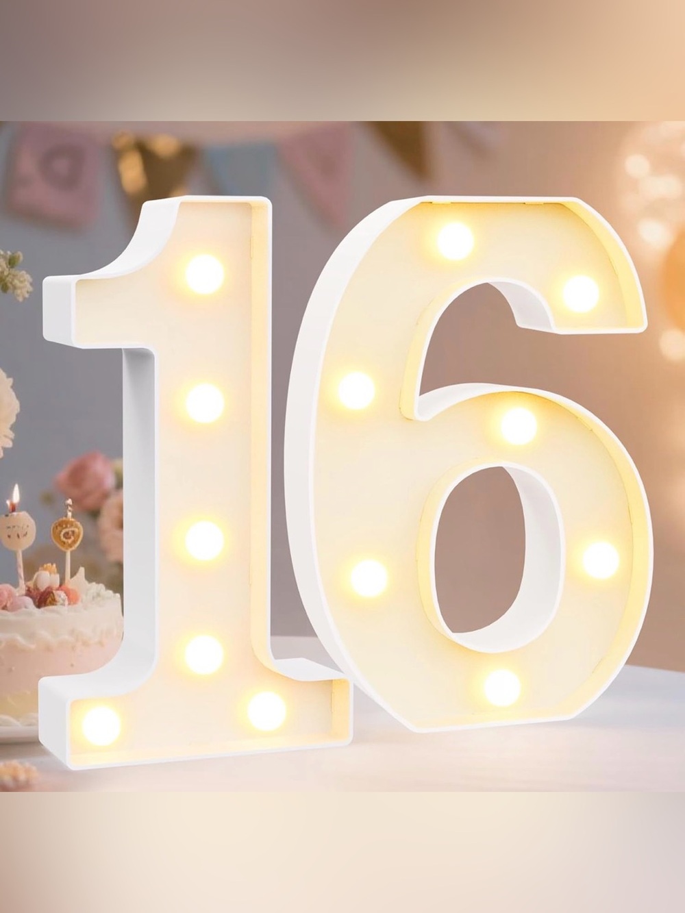 Amazon White LED Marquee Number 16 Party Light- Table Top (8 inches tall)